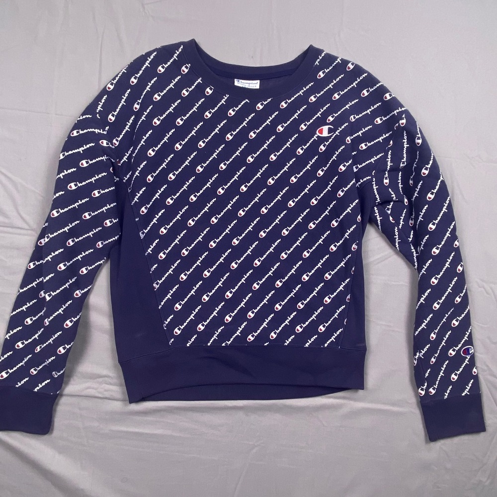 Champion Reverse Weave Sweatshirt Men Small Navy Blue Cotton Script Logo Fleece
